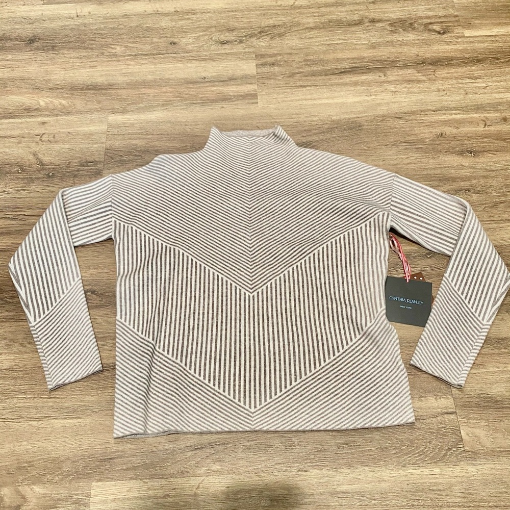 NWT Mock Neck Geometric Stripe Sweater